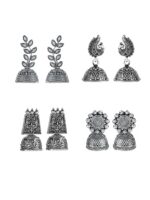 Yellow Chimes Set Of 4 Silver-Plated Jhumkas