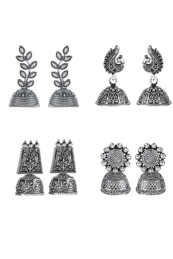 Yellow Chimes Set Of 4 Silver-Plated Jhumkas