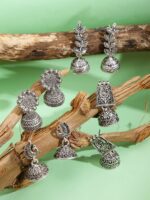 Yellow Chimes Set Of 4 Silver-Plated Jhumkas - Image 2