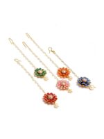 ZENEME Set Of 5 Multi Colour Gold-Plated & Stone Studded Mangtikka - Image 3