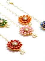 ZENEME Set Of 5 Multi Colour Gold-Plated & Stone Studded Mangtikka - Image 4