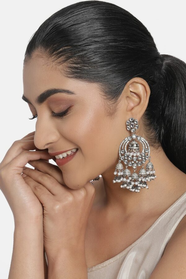 Zaveri Pearls Antique Silver-Plated Studded Dome Shaped Jhumkas