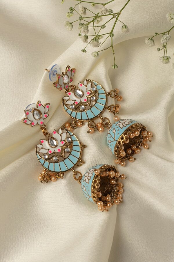 Zaveri Pearls Gold-Plated Blue Dome Shaped Jhumkas