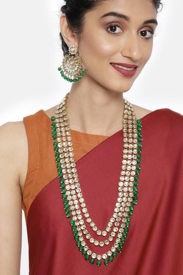 Zaveri Pearls Gold-Plated & Green Kundan Beaded Layered Jewellery Set