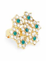 Zaveri Pearls Gold-Plated Green & White Kundan-Studded & Beaded Jewellery Set - Image 10