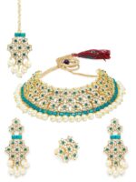 Zaveri Pearls Gold-Plated Green & White Kundan-Studded & Beaded Jewellery Set - Image 5