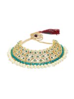Zaveri Pearls Gold-Plated Green & White Kundan-Studded & Beaded Jewellery Set - Image 7