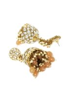 Zaveri Pearls Gold-Plated & Peach-Coloured Antique Kundan Studded Dome Shaped Jhumkas - Image 2