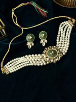 Zaveri Pearls Gold-Plated & White Kundan & Pearls Studded Multistrand Choker Jewellery Set - Image 3