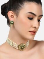 Zaveri Pearls Gold-Plated & White Kundan & Pearls Studded Multistrand Choker Jewellery Set - Image 5
