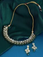 Zaveri Pearls Gold Toned Kundan & Green Beads Jewellery Set - Image 2