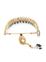 Zaveri Pearls Gold Toned Kundan & Green Beads Jewellery Set - Image 7