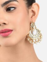 Zaveri Pearls Gold-Toned Kundan & Pearl Studded Contemporary Chandbalis - Image 2
