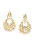 Zaveri Pearls Gold-Toned Kundan & Pearl Studded Contemporary Chandbalis - Image 3