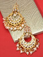 Zaveri Pearls Gold-Toned Kundan & Pearl Studded Contemporary Chandbalis - Image 4