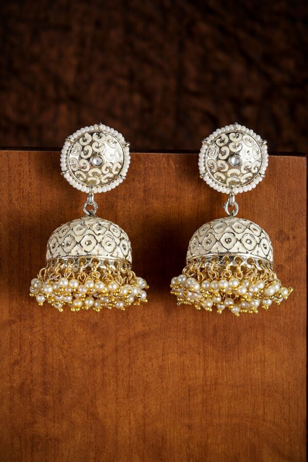 Zaveri Pearls Gold-Toned & Off-White Dome Shaped Jhumkas