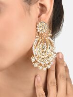 Zaveri Pearls Gold-Toned Pearl & Kundan Studded Crescent Shaped Chandbalis - Image 2