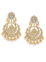 Zaveri Pearls Gold-Toned Pearl & Kundan Studded Crescent Shaped Chandbalis - Image 3