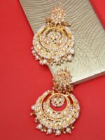 Zaveri Pearls Gold-Toned Pearl & Kundan Studded Crescent Shaped Chandbalis - Image 4