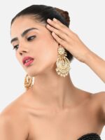 Zaveri Pearls Gold-Toned Pearl & Kundan Studded Crescent Shaped Chandbalis - Image 5