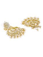 Zaveri Pearls Gold-Toned Pearl & Kundan Studded Crescent Shaped Chandbalis - Image 6