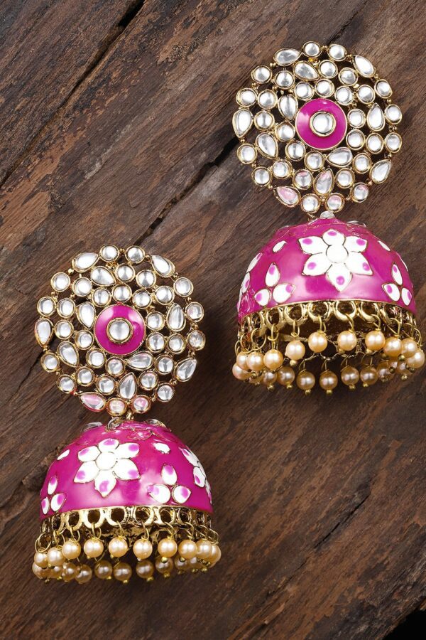 Zaveri Pearls Gold-Toned & Pink Dome Shaped Jhumkas