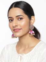Zaveri Pearls Gold-Toned & Pink Dome Shaped Jhumkas - Image 4