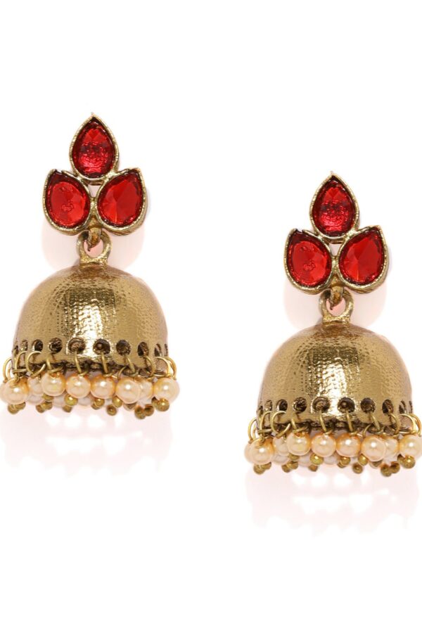 Zaveri Pearls Gold-Toned & Red Dome Shaped Jhumkas