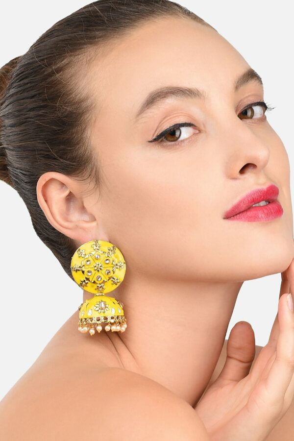 Zaveri Pearls Gold-Toned & Yellow Dome Shaped Jhumkas