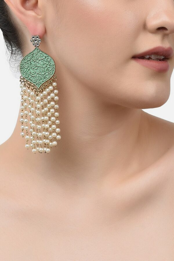 Zaveri Pearls Green & Off-White Gold-Plated Contemporary Drop Earrings
