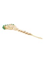 Zaveri Pearls Green & Off-White Gold-Plated Kundan-Studded & Beaded Maang Tika - Image 3