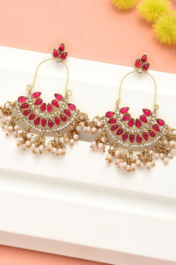 Zaveri Pearls Maroon & Off-White Drop Earrings