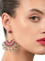 Zaveri Pearls Maroon & Off-White Drop Earrings - Image 2