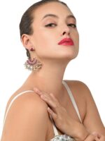 Zaveri Pearls Maroon & Off-White Drop Earrings - Image 3