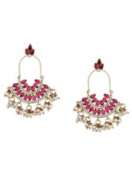 Zaveri Pearls Maroon & Off-White Drop Earrings - Image 4