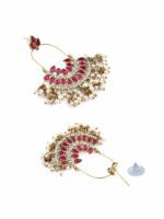 Zaveri Pearls Maroon & Off-White Drop Earrings - Image 5