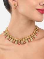 Zaveri Pearls Red Gold Plated Jewellery Set