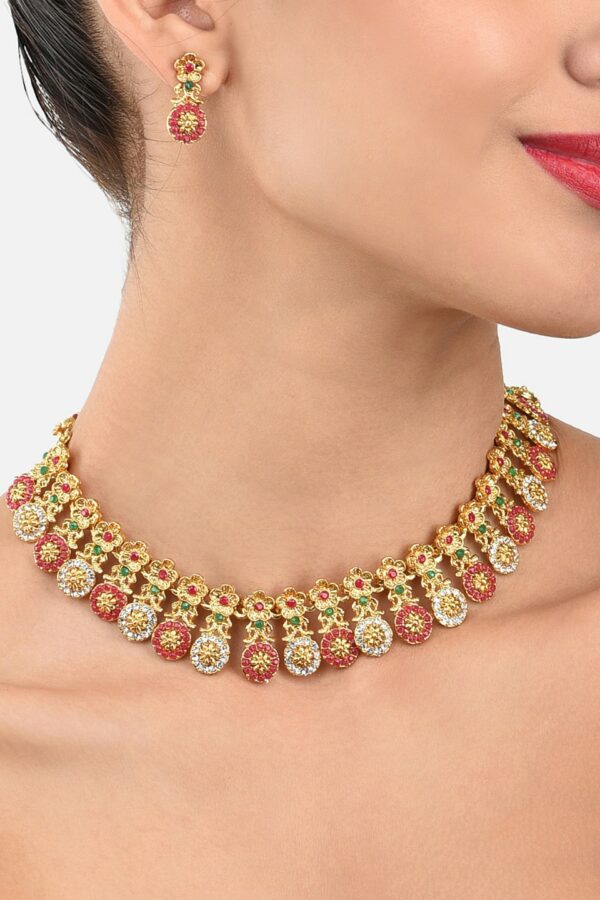Zaveri Pearls Red Gold Plated Jewellery Set
