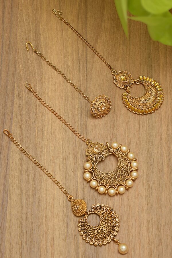Zaveri Pearls Set of 4 Antique Gold-Plated Stone-Studded Maang Tikkas