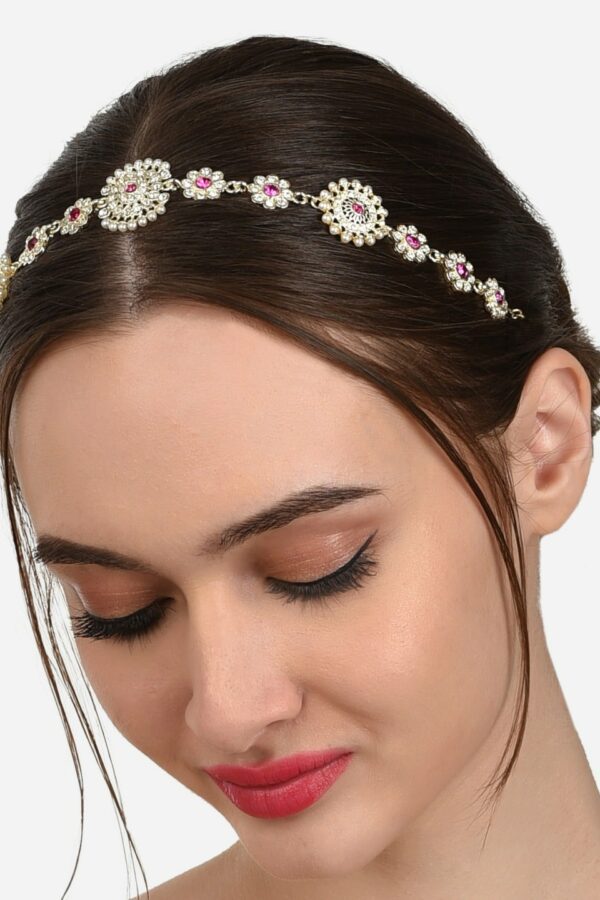 Zaveri Pearls Women Gold-Plated Pink & White Stone Studded Hair Bun Pin Jewellery