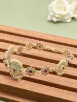 Zaveri Pearls Women Gold-Plated Pink & White Stone Studded Hair Bun Pin Jewellery - Image 2
