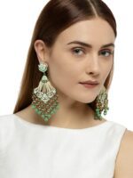 Zaveri Pearls Women Gold-Toned & Sea Green Contemporary Drop Earrings