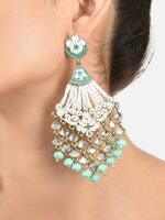 Zaveri Pearls Women Gold-Toned & Sea Green Contemporary Drop Earrings - Image 3