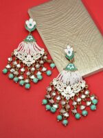 Zaveri Pearls Women Gold-Toned & Sea Green Contemporary Drop Earrings - Image 5