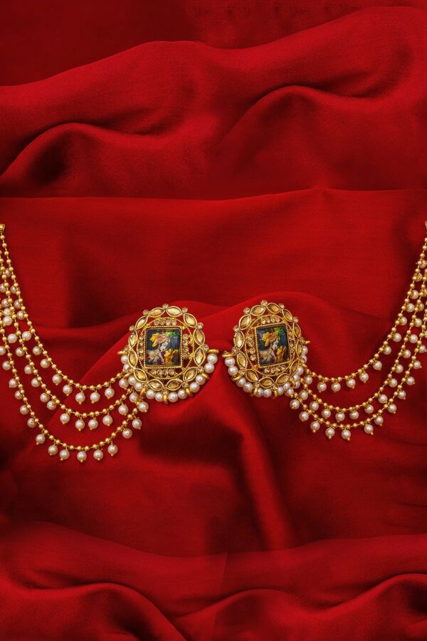 aadita Gold-Plated Circular Studs Earrings With Hair Chained
