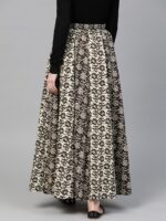 anayna Black & Beige Printed Flared Pure Cotton Maxi Skirt - Image 3