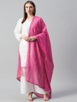 anayna Pink & Silver Self-Striped Cotton Dupatta
