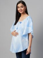 anayna Women Blue & White Polka Dots Print Kaftan Maternity Top - Image 3