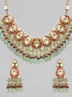 rubans LUXURY 22k Gold-Plated Red & Green Stone-Studded & Beaded Jewellery Set - Image 3