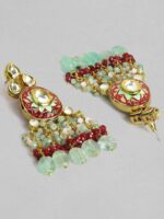 rubans LUXURY 22k Gold-Plated Red & Green Stone-Studded & Beaded Jewellery Set - Image 4